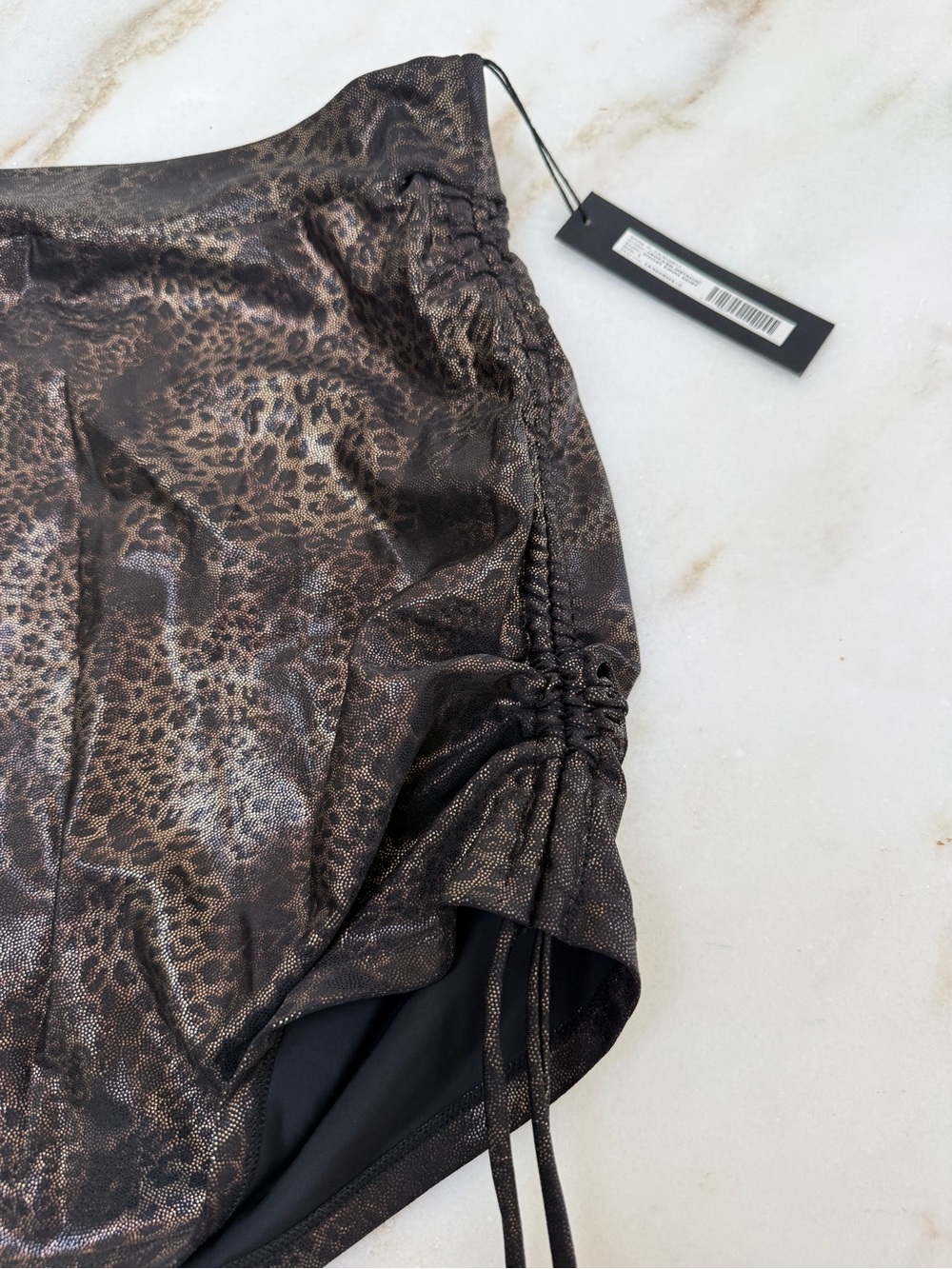 NWT TA3 Small Leopard metallic short swim skirt with Drawstring - Picture 2 of 6